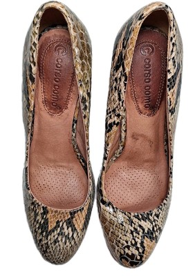 Corso Como Python Snake Print Pumps Boho Retro Chunky Wooden Block Heel  Sz 6.5