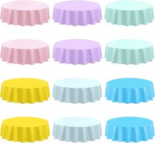 12 Pcs Round Easter Tablecloths, Plastic Pastel Color Table Cloths Plastic
