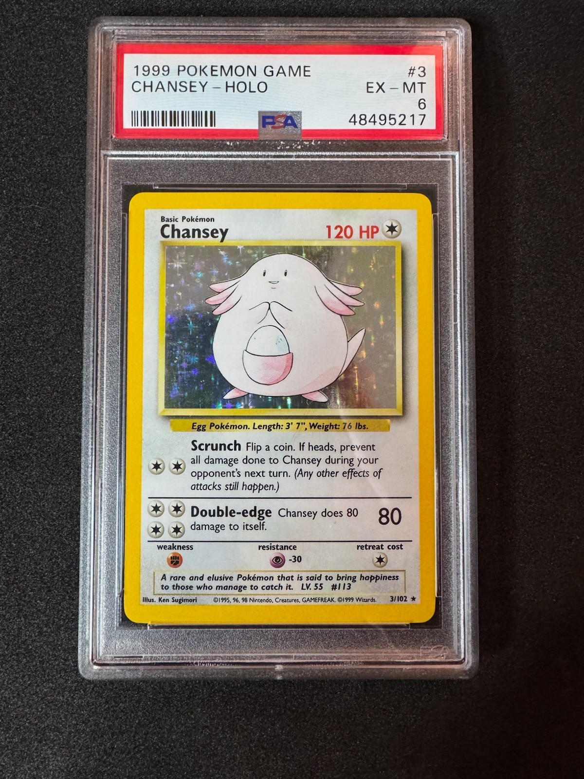 CHANSEY 1999 Pokémon Base Unlimited Holo 3/102 - PSA 6