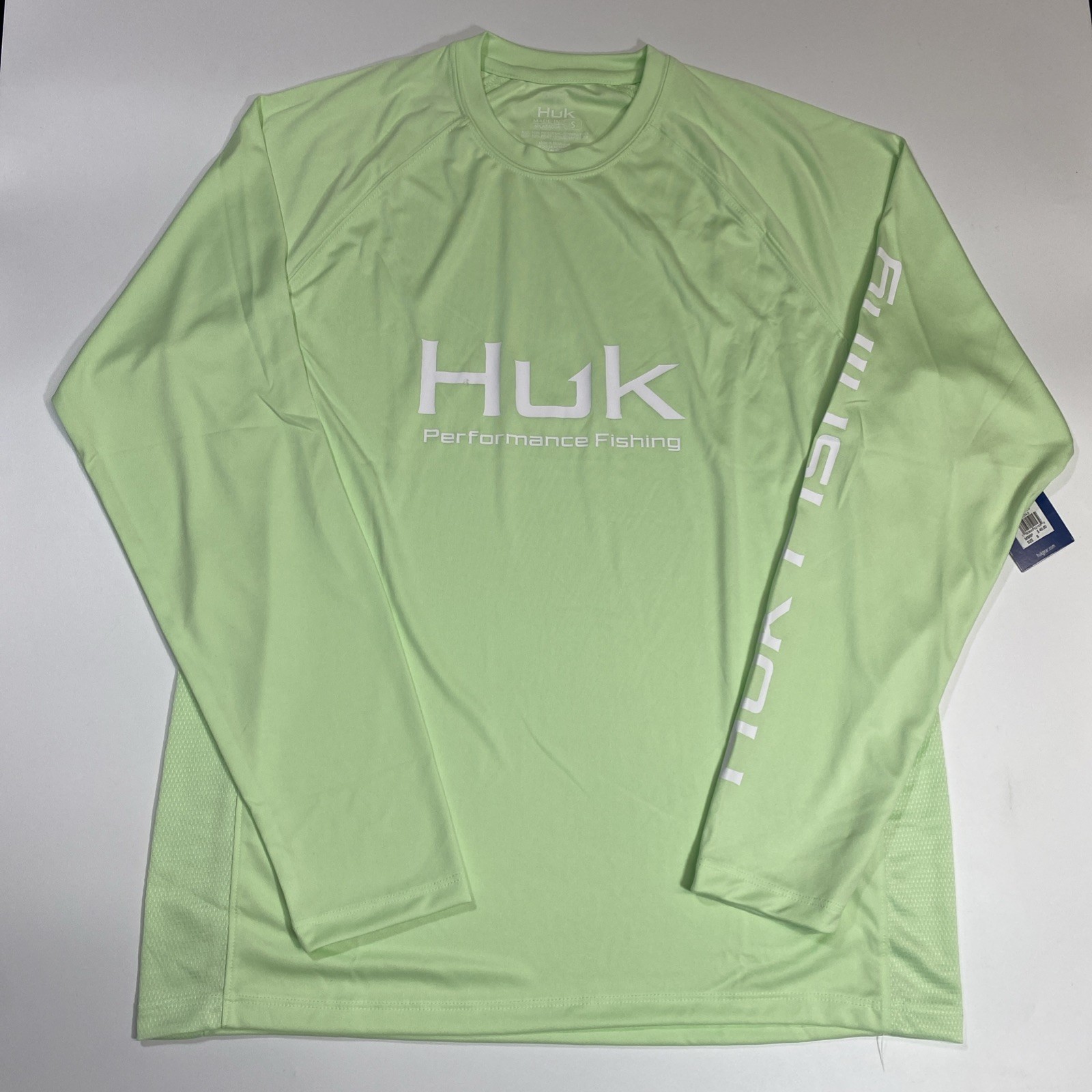 HUK Fishing Men Size Small Pursuit Vented Long Sleeve Neon Green Shirt
