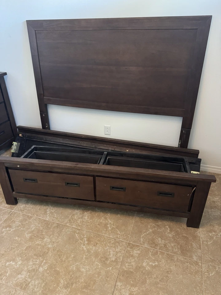 CAL KING Storage Bed Set 4pc Dark Brown Wood Bed Frame,Dresser,Mirror,Nightstand - Image 4 of 4