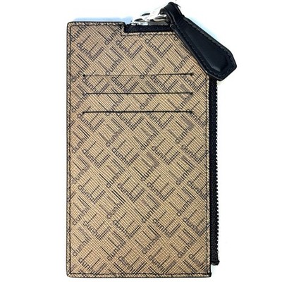 DUNHILL Signature Logo Printed Leather Zip Card Case Wallet Camel (MSRP $245)