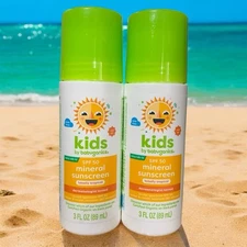 2 Pack Kids Babyganics Mineral Sunscreen SPF 50 Tropical Roll On 3oz EXP 3/26