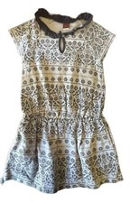 Tea Collection Girls Gray + Black Bird  Ruffle Collar Dress w/ Pockets Size 4