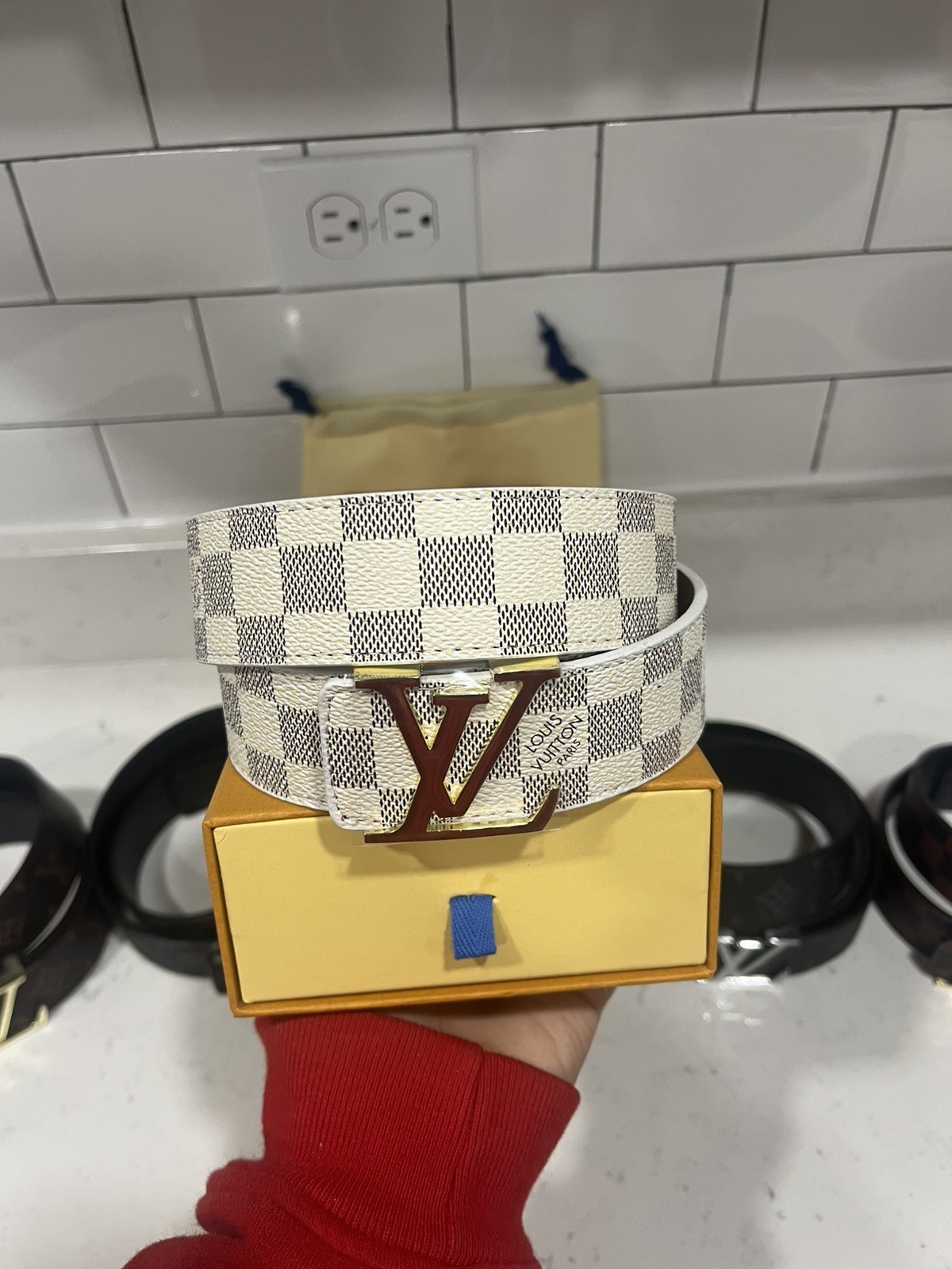 Louis Vuitton White Damier Graphite Buckle Belt