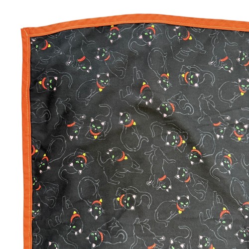 VTG Black Cat Halloween Square Card Table Tablecloth Cotton Whimsigoth Witchy