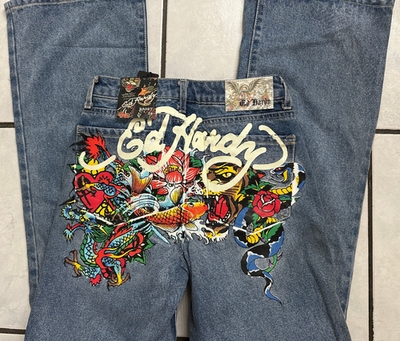 NWT Ed Hardy Heart Dragon Tiger Rose Baggy Jeans Size 24 | eBay