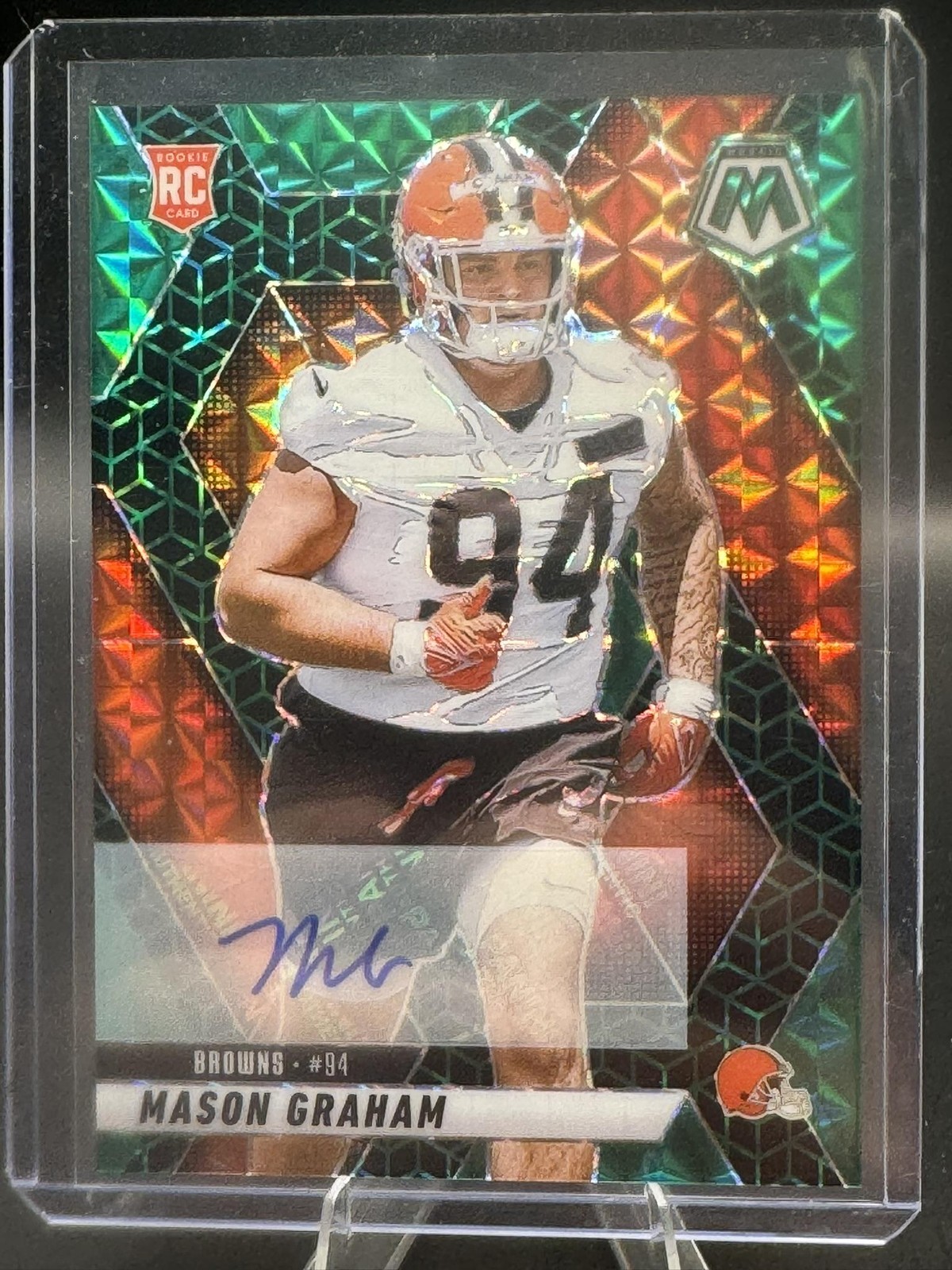 2025 Panini Mosaic #311 Mason Graham Rookie Auto Green Spectris #/30