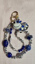Blue And White Sparkley Decorative Whimsical Designer Beaded Phone Charm