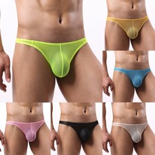 Mens Breathable Mesh Pouch Underwear Low Waist G Strings Thongs Soft Fabric