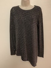 APT 9 Long Sleeve Asymmetrical Hem Charcoal Gray Sparkly Sweater Size M
