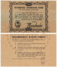 TARJETA DE MEMBRESÍA MANDRAKE MAGICIANS CLUB - REIMPRESIÓN VINTAGE