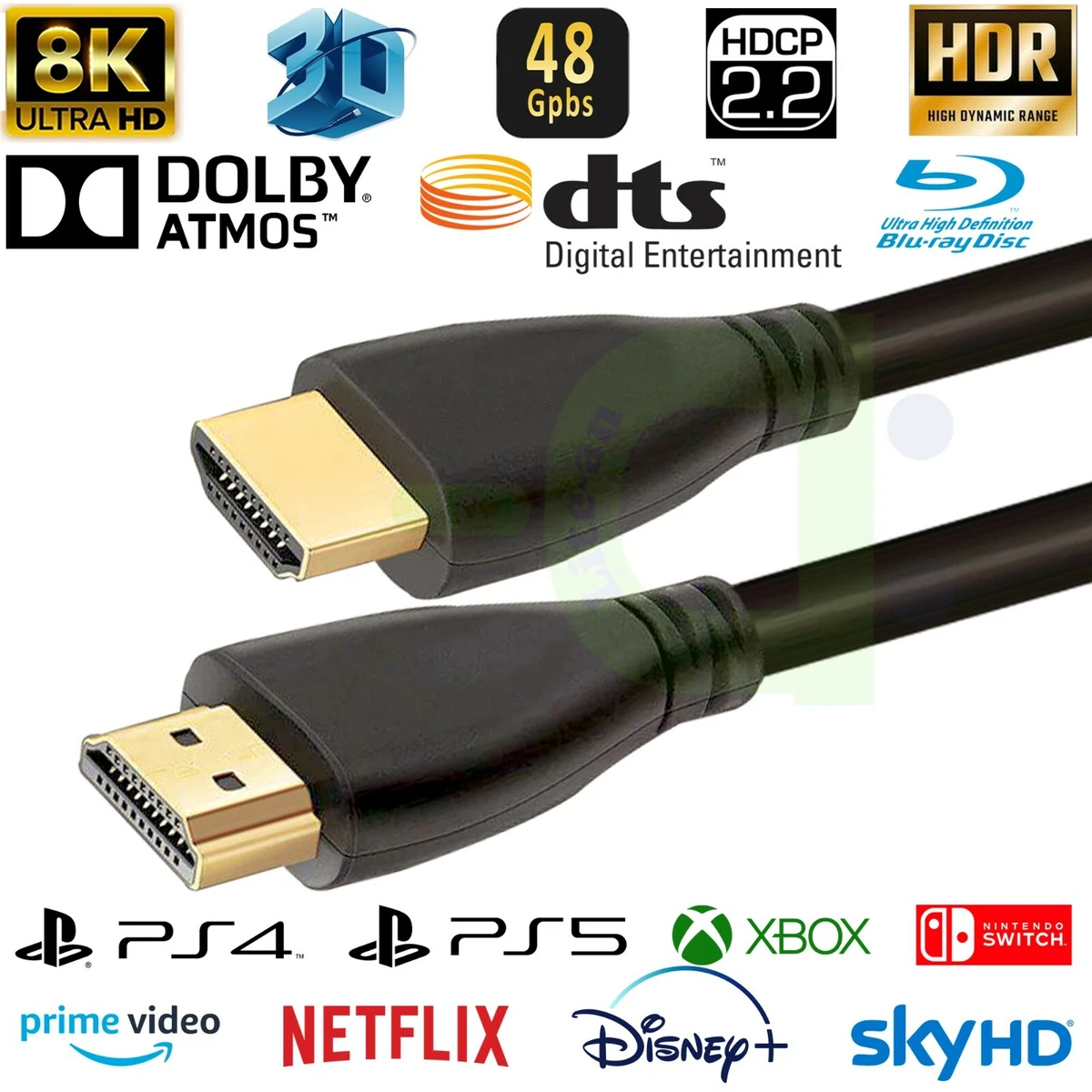 V2.1 HDMI Cable 8K 48Gbps Ethernet HDCP 2.2 eARC For SKY Q PS4 PS5