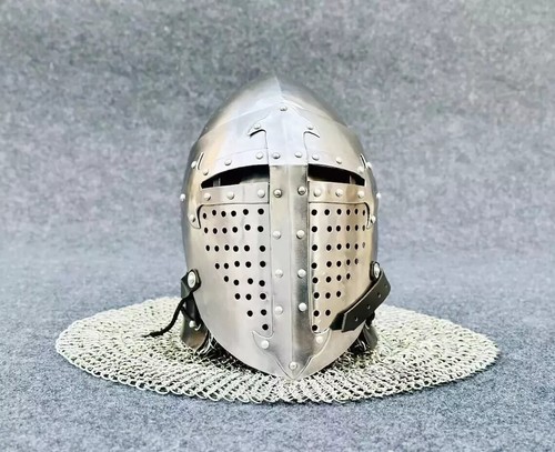 Casco Armadura Visera Medieval Barbuta Cota Casco | Cota de malla Bascinet 16 Ga - Imagen 5 de 5
