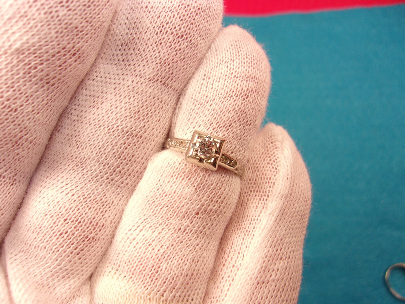 6 of 8, FANTASTIC VTG ANTIQUE 1934 18K WHITE GOLD DIAMOND +ACCENT