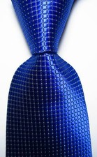 New Classic Checks Blue White JACQUARD WOVEN 100 Silk Men's Tie Necktie