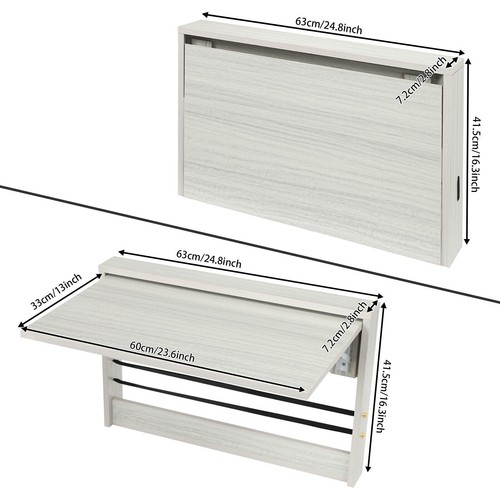 Folding Wall Table, Light Gray Fold Down Table Wall Mounted For Workbench, Home - Picture 3 of 20