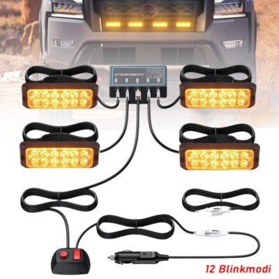 4x Frontblitzer LED Blitzlicht Warnleuchte Strobe Licht Gelb 12V 24V KFZ LKW PKW
