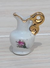 VTG 1960  s Gold Trimmed Rose Porcelain Dollhouse Miniature 1  Pitcher Japan