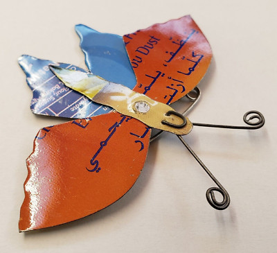 Butterfly Brooch Pin Handcrafted from Recycled Tin Fair Trade Product Kenya 3''