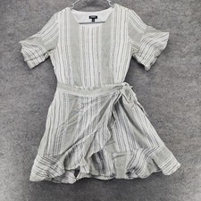 Express Dress Womens Medium Wrap White Striped Short Sleeve