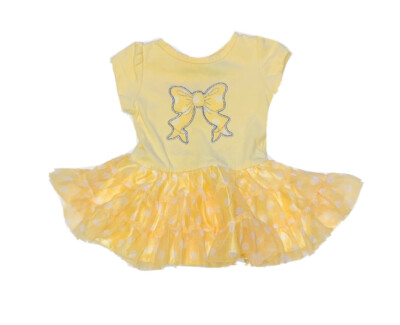 Baby Glam Size 3 Month Yellow One Piece Dress With Tutu Short Sleeve Bow