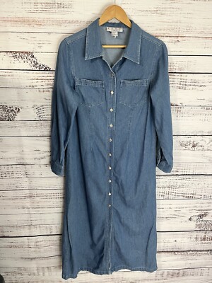 white christmas dresses Final Sale Dizzy Lizzie 621-Den Denim Tunic Dress with Ruffle Neck and Side Pockets Medium main image 1
