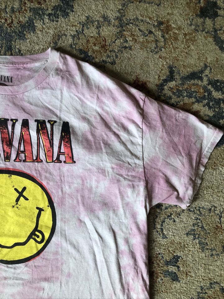 Nirvana Smiley Graphic Pink Tie Dye Tee Shirt Men’s Size XL | eBay