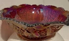 Vintage Heirloom Pattern Sunset Ruby Red Iridescent Carnival Glass Bowl