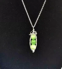 Peas In A Pod Pendant With Shades Of Green Jade & Silver Plated Wire Wrap.