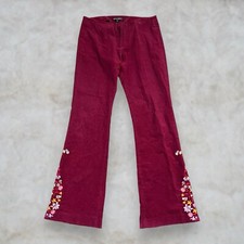 Vintage Betsey Johnson Low Rise Flared Embroidered Corduroy Pants bell bottom 6