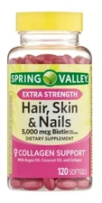 Spring Valley Hair Skin & Nails Dietary Supplement Softgels 5000 Mcg / 120 count