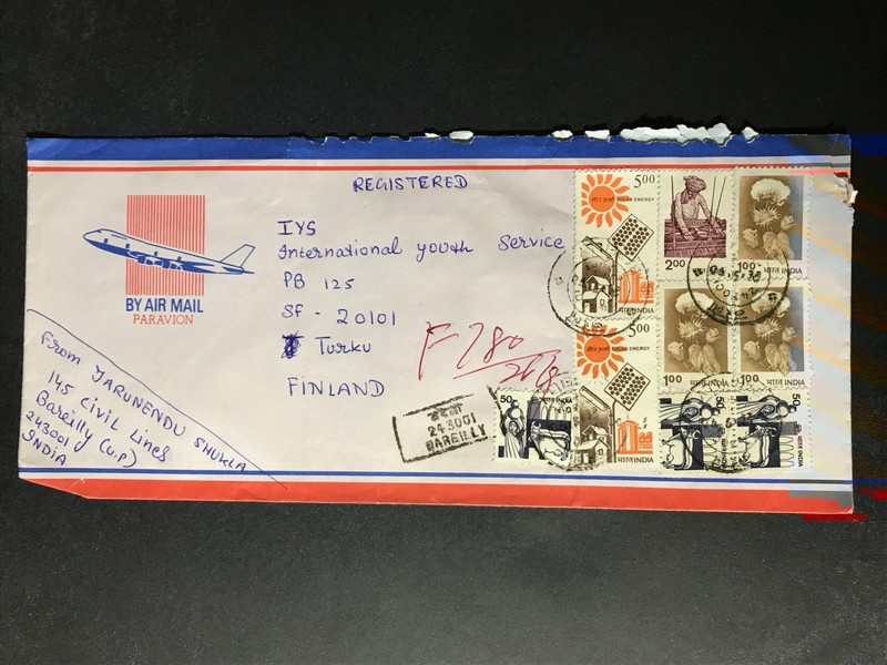 India Registered Cover to Finland City Cancel 1980s-1990s Cover #2385