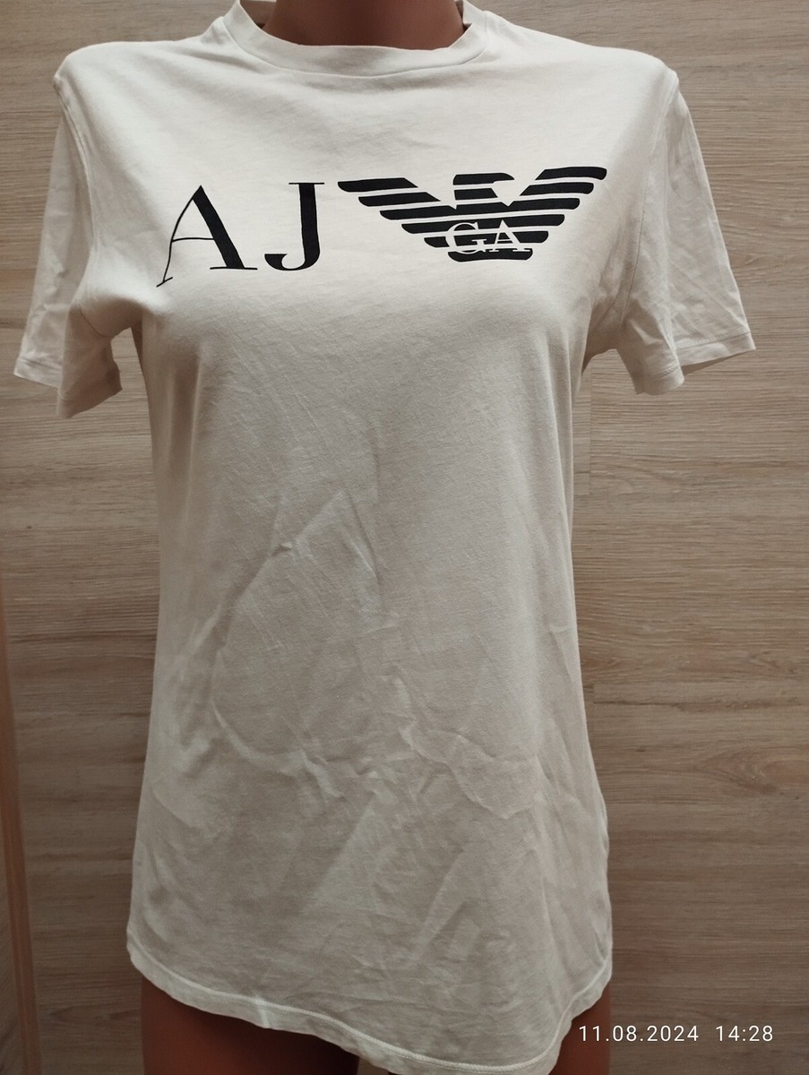 Armani Jeans Womens White Top T-shirt Size Small Big Logo