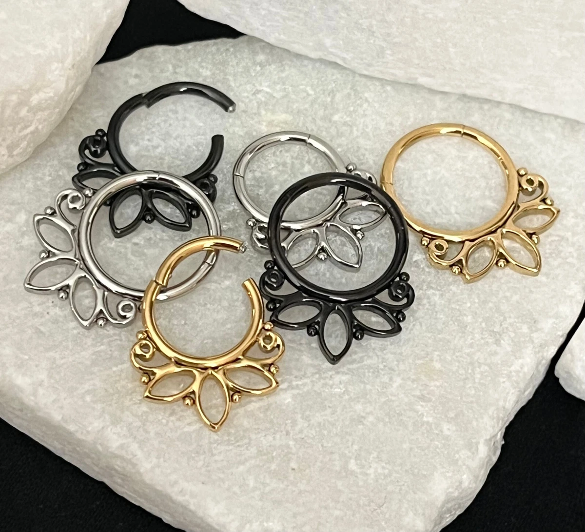 1pc Lotus Design Hinged Segment Ring Hoop Helix Daith Septum 316L