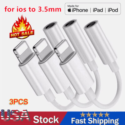 3X For iPhone Headphone Adapter Jack 8Pin to 3.5mm Aux Cord Dongle Converter Lot