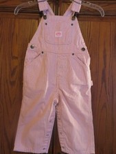 NEW KEY 24 M Denim Overalls Pink White Stripe Leg Snaps Railroad Girl Toddler