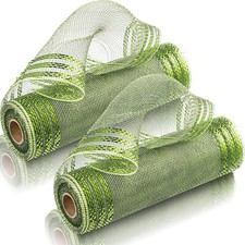2 Rolls Green Deco Mesh Wreath Supplies 10 Yard Metallic Border Stripe Emerald