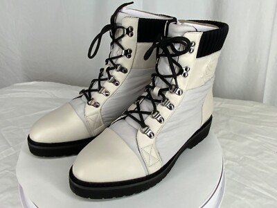 NWB Taryn Rose Victory Calf Leather Puff Nylon Combat Boots, Sz 10 