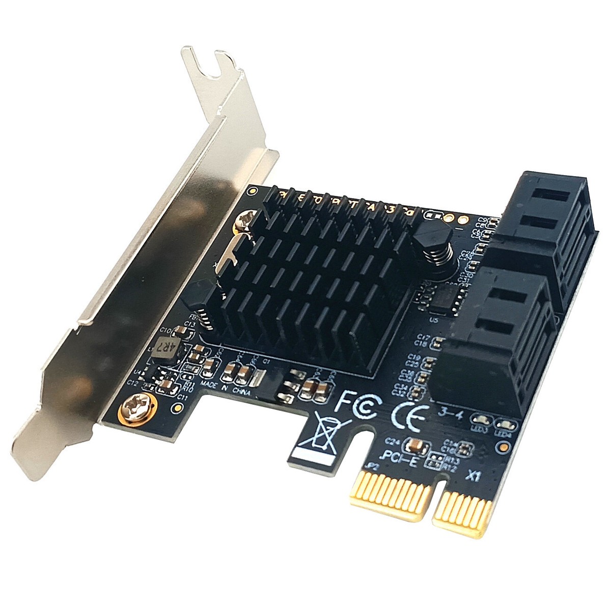 4 Port SATA PCIe X1 Adapter SFF PC Low Profile Panel HDD Drive