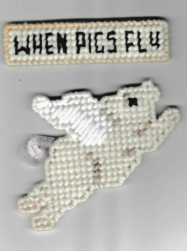 WHEN PIGS FLY -- MESSAGE MAGNET IN PLASTIC CANVAS