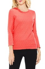VINCE CAMUTO 163678 Women's 3/4 Sleeve Textured Stitch Sweater Melon Sz. Medium