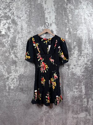 New Free People Dress 6 Womens Black Combo Long Sleeve Fit & Flare Floral  Satin | eBay