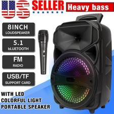 8" 1,000W Portable FM Bluetooth Speaker Subwoofer Heavy Bass System Party AUX US