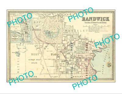 OLD LARGE HISTORIC PRINT OF SYDNEY NSW COUNCIL BOUNDRIES MAP RANDWICK c1900
