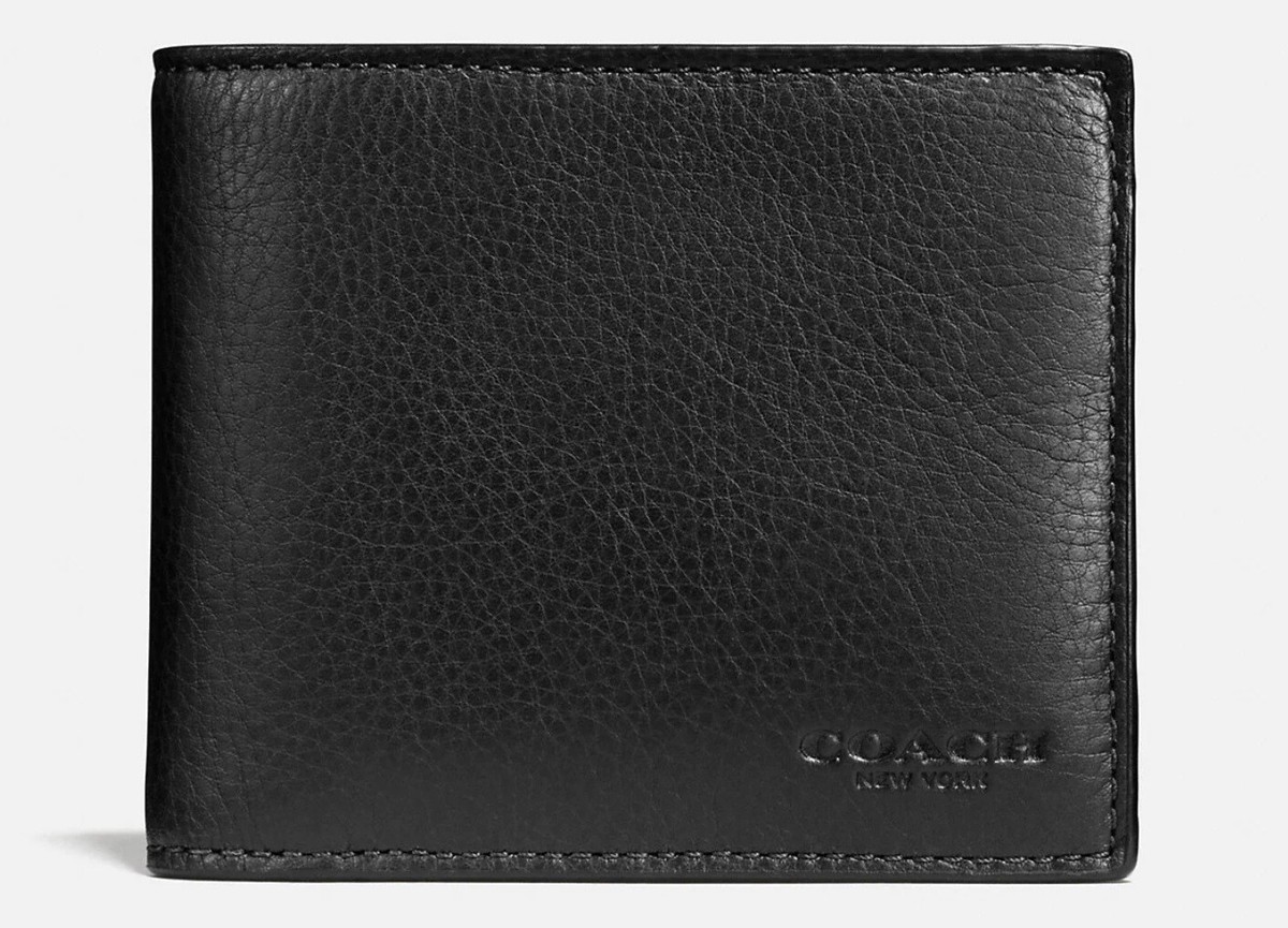 COACH F74991 BLACK COMPACT ID WALLET IN PLAIN CALF LEATHER NEW