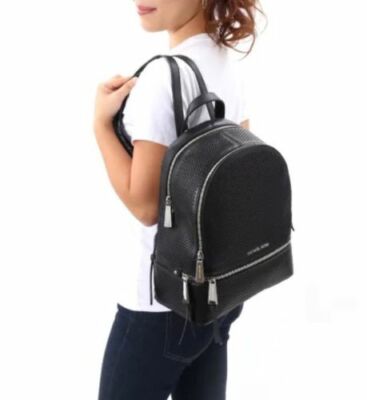 ?MICHAEL KORS RHEA ZIP MEDIUM BACKPACK BLACK LEATHER SILVER  display picture 3
