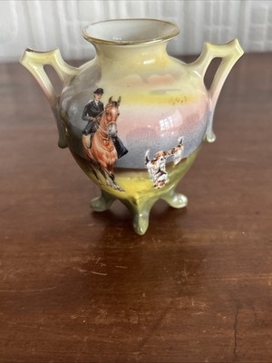 Royal Bayreuth Bavaria Vintage kleiner Topf Vase Tasse 2,5'' hoch Pferd Hund Hunde Szene