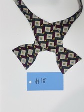 carrot And Gibbs 2 1/2 Inch Silk Bowtie, Maroon Gray Tan, Blue Gold Geometric De