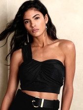 BANANA REPUBLIC One-Shoulder Cropped Bustier Top Stretch Medium Black NWT NEW